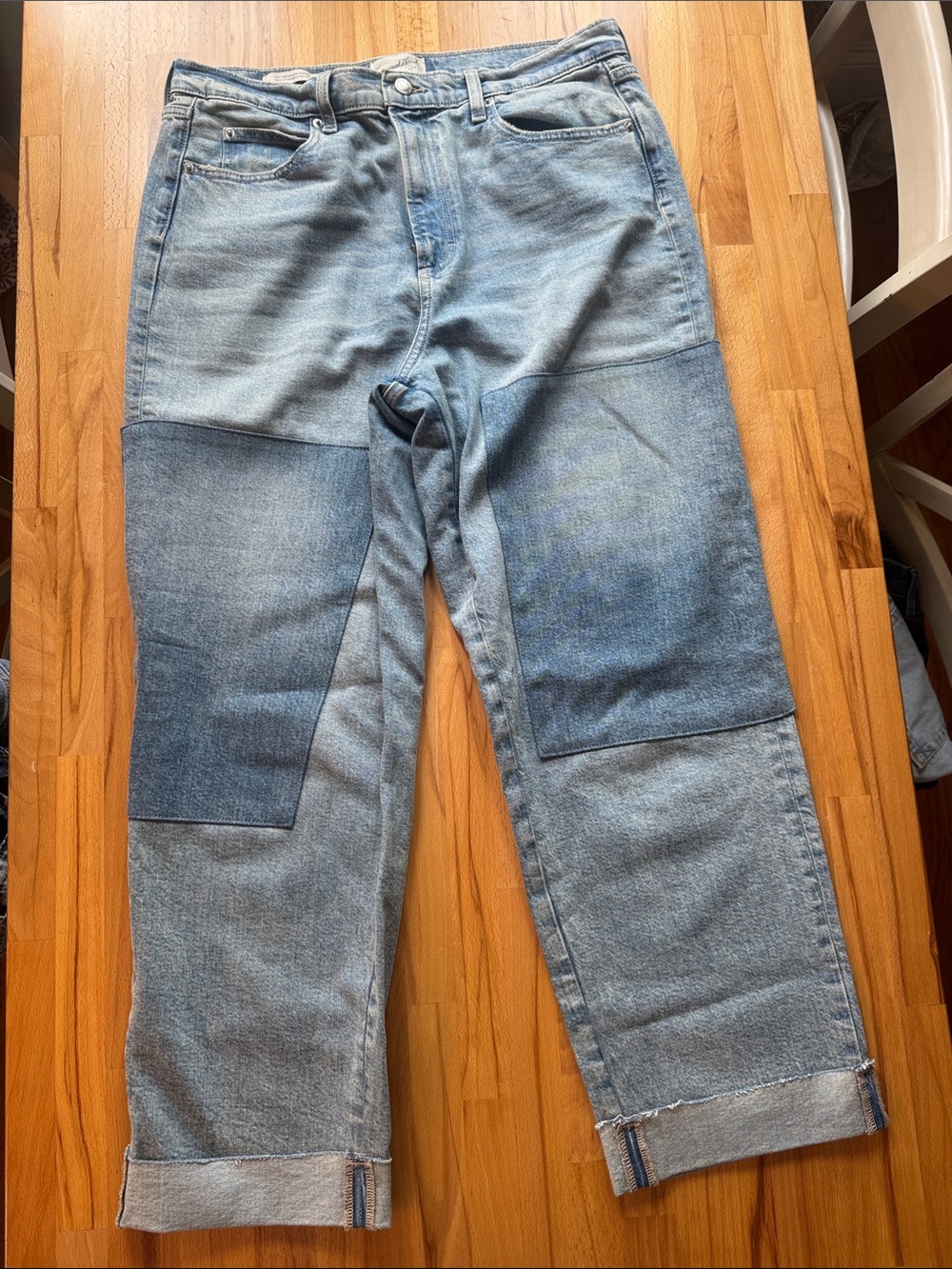 Universal Thread High Rise Vintage Straight Light Wash Patchwork Relaxed Jeans
